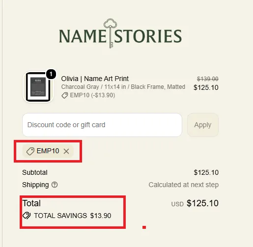 Name Stories 10% off coupon code